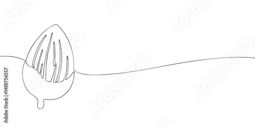 Minimalistic line art of an almond dipped in chocolate, elegant outline drawing perfect for food, snack, or healthy lifestyle visuals.