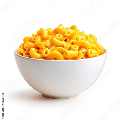 Bowl of creamy mac and cheese on white background, comfort food, pasta