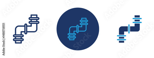 Set of 5 pixel perfect colored Water pipes icon with 1 unexpanded, 1 silhouette,  Pipeline system representing plumbing or irrigation.