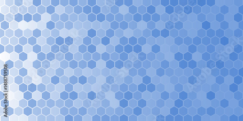 Blue and White beehive background. Honeycomb, bees hive cells pattern. Bee honey shapes. Vector geometric seamless texture symbol. Hexagon, hexagonal raster, mosaic cell sign or icon. Gradation.