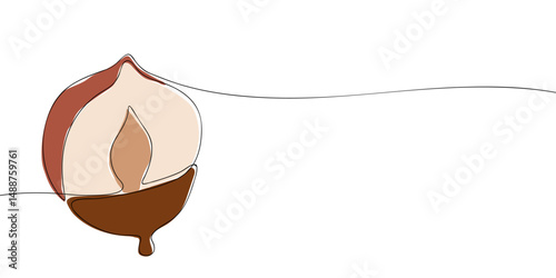 Minimalist continuous line drawing of a hazelnut dipped in chocolate, ideal for food, snacks, or dessert design concepts.