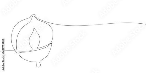 Continuous line art of a hazelnut dipped in chocolate, minimalist drawing perfect for food and snack graphic designs.