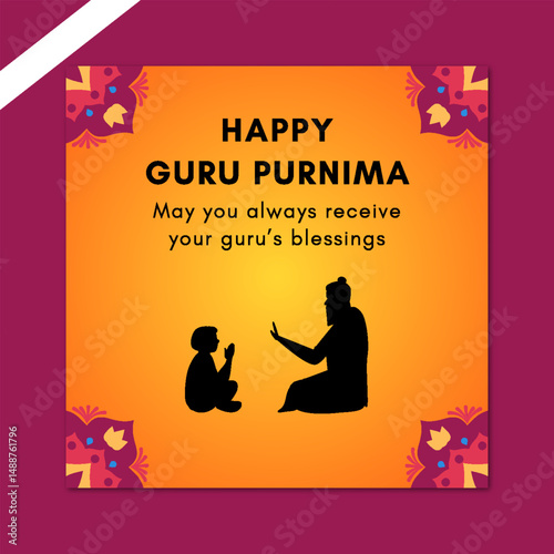 Orange Traditional Illustrative Guru Purnima Greeting Instagram Post