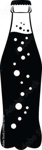 Minimalist black and white glass bottle with carbonated liquid simple abstract line art

