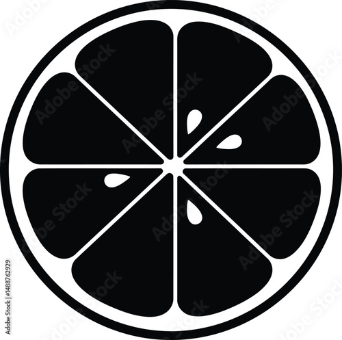 Minimalist black and white citrus fruit slice graphic design with crisp symmetrical clean lines

