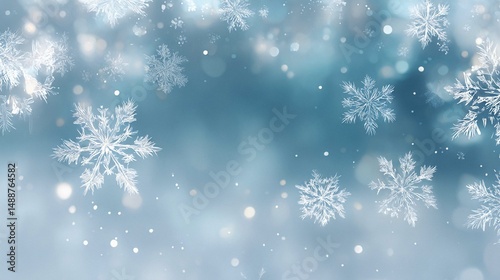 Elegant Winter Background with Falling Snowflakes and Soft Bokeh Lights