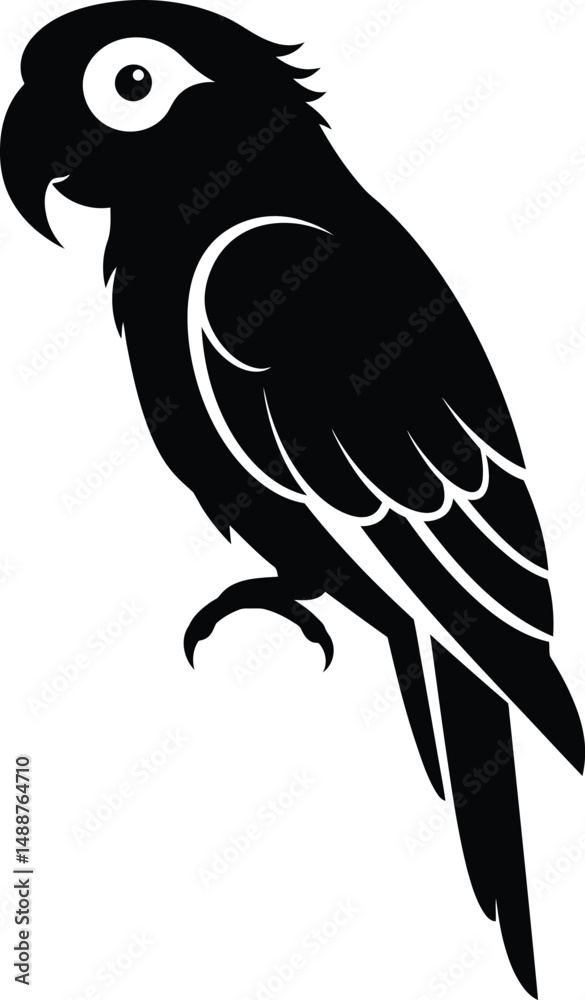 Obraz premium black and white, high contrast, minimalist, geometric bird, simple parrot illustration, silhouette, vector art 