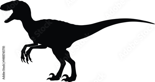 Realistic Raptor Dinosaur Silhouette Art

