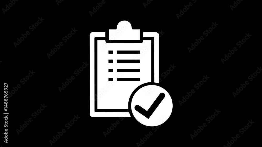 Flat-style to-do list with check mark paper accept clip animation.
