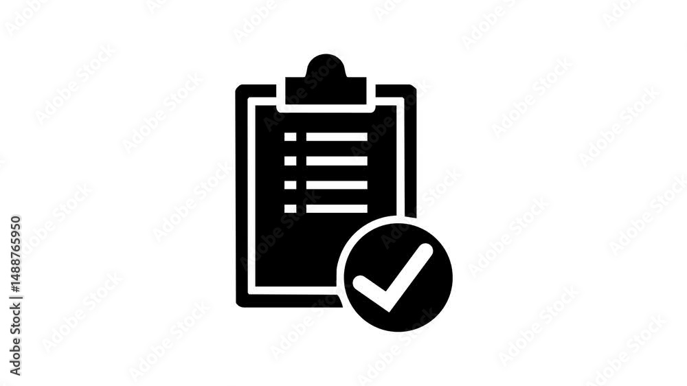 Flat-style to-do list with check mark paper accept icon animation.