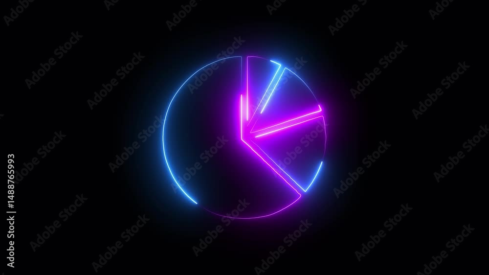 Glowing neon pie chart icon animation on a black background. Glowing neon pie chart icon animation on a black background.