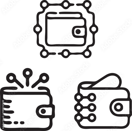 Crypto Wallet Icon set  Abstract Digital Wallet with Blockchain Chain Links