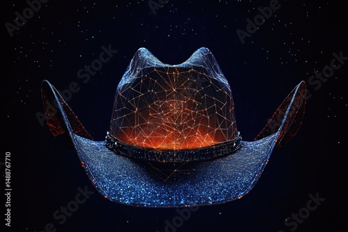 Wallpaper Mural A futuristic cowboy hat made of glowing network nodes against a dark, starlit background evokes a sense of technology and the Wild West. Torontodigital.ca