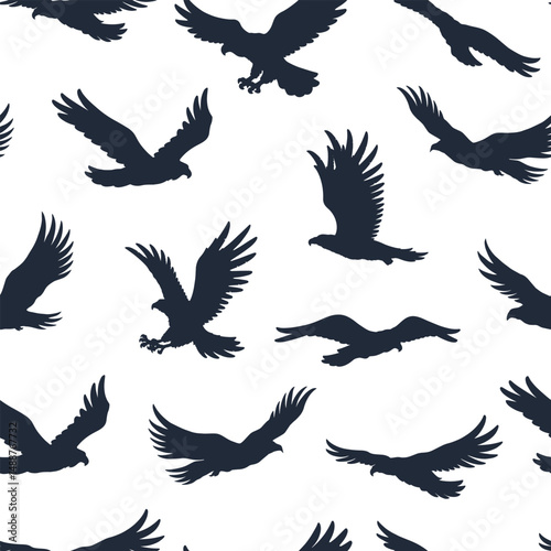 Pattern of birds soaring across a white background