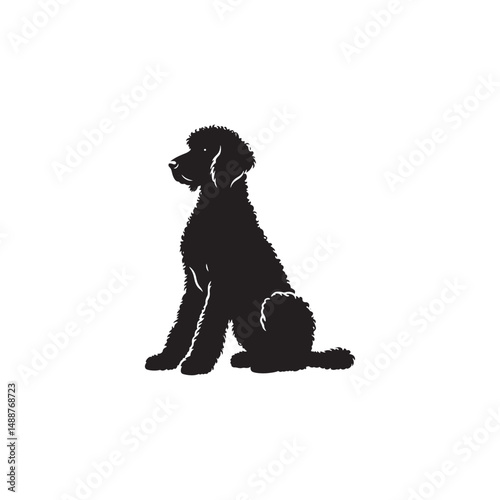Labradoodle dog silhouette showcasing curly coat, friendly posture, playful and intelligent nature, medium-sized companion, loyal and affectionate pet, energetic, hypoallergenic breed, joyful and lovi