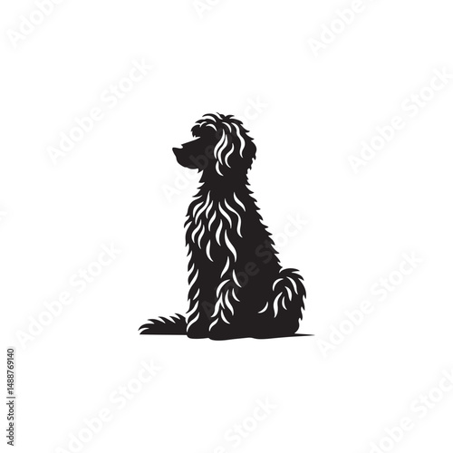 Labradoodle dog silhouette showcasing curly coat, friendly posture, playful and intelligent nature, medium-sized companion, loyal and affectionate pet, energetic, hypoallergenic breed, joyful and lovi