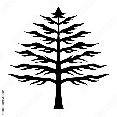 Elegant black silhouette design of a cedar tree with transparent background