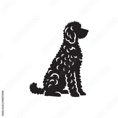 Labradoodle dog silhouette showcasing curly coat, friendly posture, playful and intelligent nature, medium-sized companion, loyal and affectionate pet, energetic, hypoallergenic breed, joyful and lovi