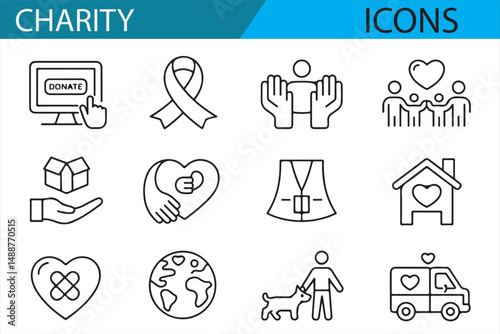 Minimalist Charity Icons for Social Causes and Community Support