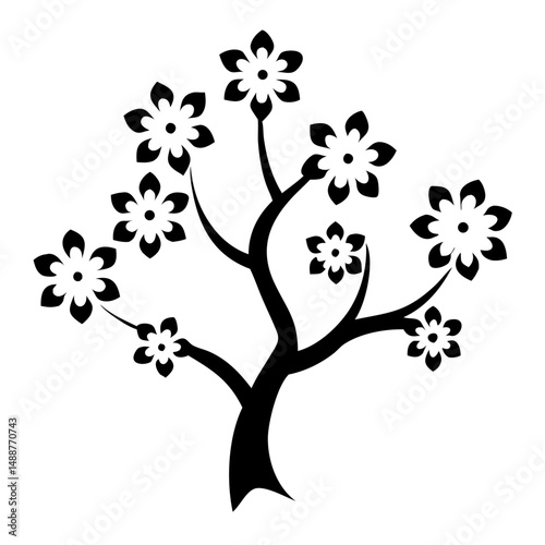 Elegant cherry blossom tree silhouette vector design with transparent background
