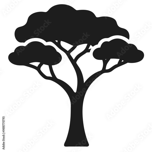 Elegant silhouette design of an acacia tree black vector illustration with transparency