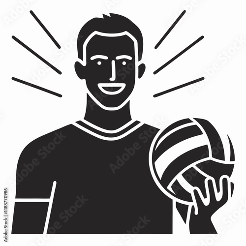 Happy athlete holding volleyball celebrating sport with transparency for versatile use