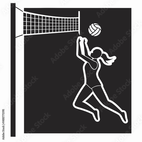 Silhouette of a volleyball player spiking the ball ready for victory