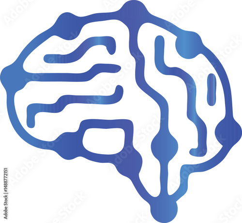 Futuristic AI Brain Circuit Icon  Neural Network Tech Logo in Flat Outline Style