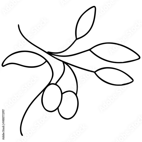 Artistic black silhouette of an olive tree design with transparent background