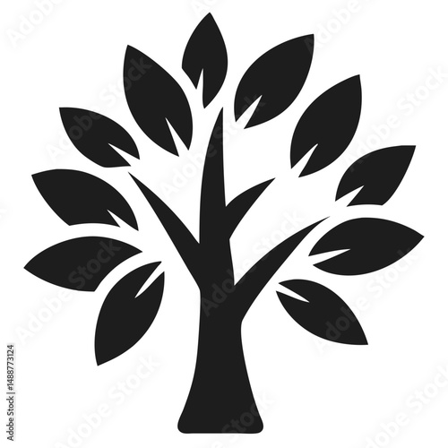Black eucalyptus tree silhouette design with simple leaves and transparent background