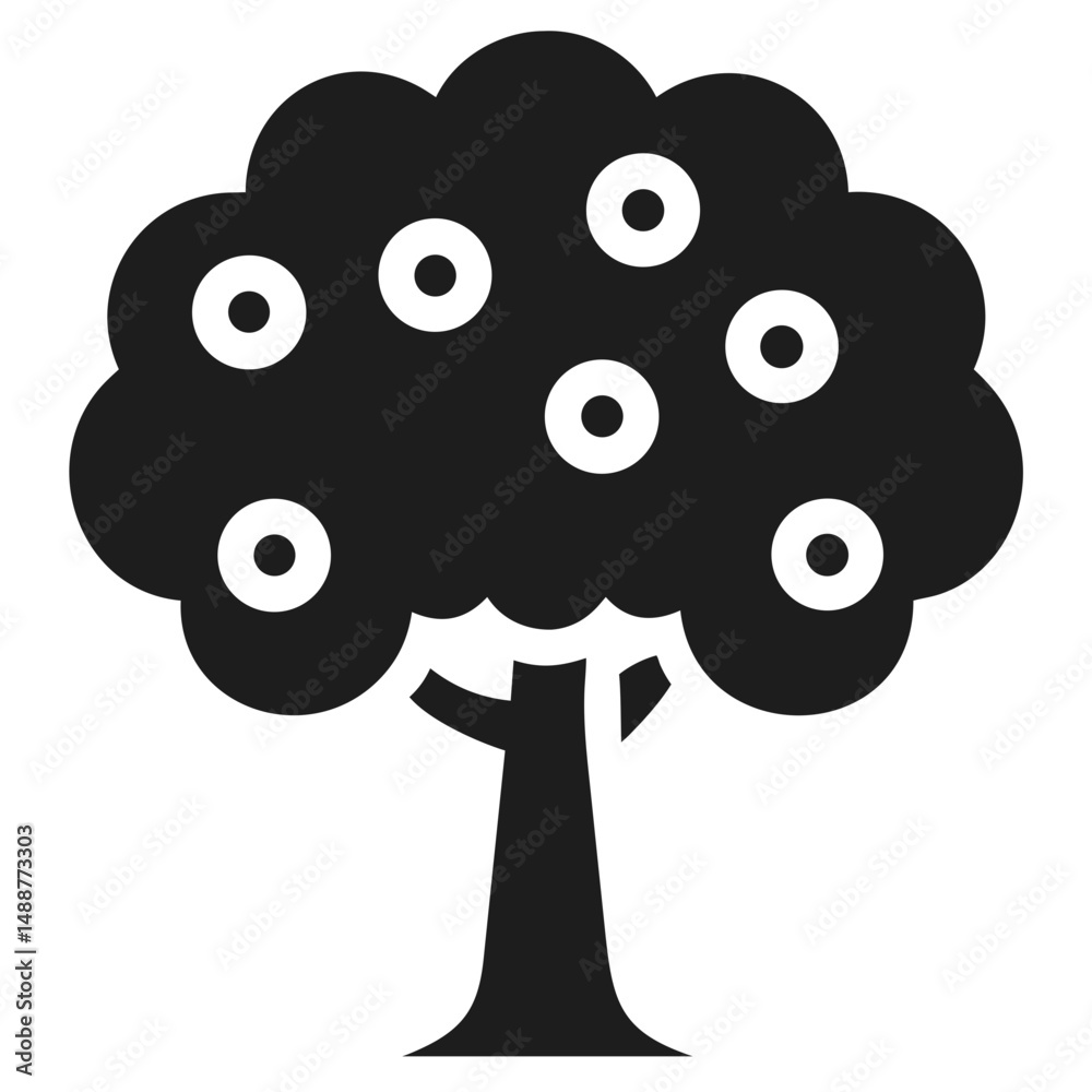 Obraz premium Black silhouette apple tree design with transparent elements for various creative applications