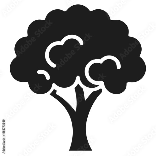 Black silhouette eucalyptus tree design with transparency on white background for various uses