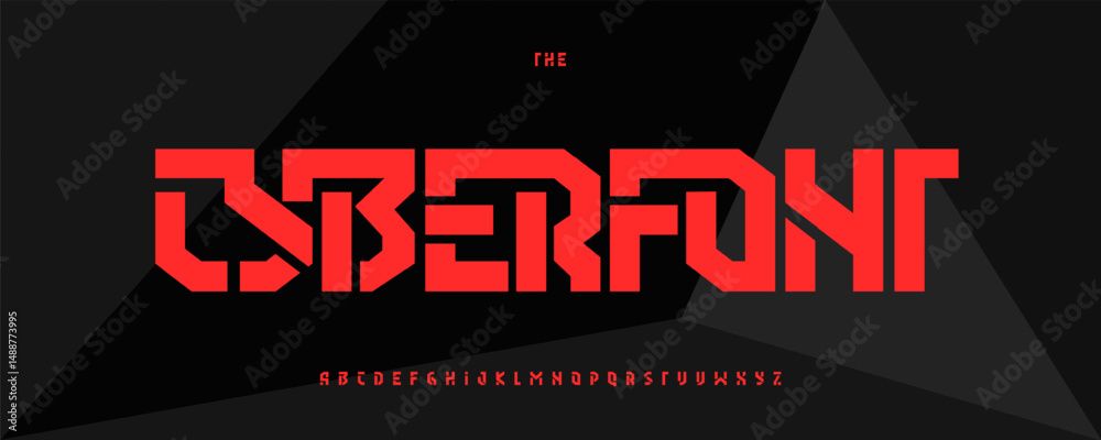 Cyber Angular Font, Modular Geometric Alphabet evokes Robotic Digital Architecture and Gaming or Sports UI. Ideal for Game Logo and Headline. Vector Typeset