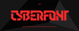 Cyber Angular Font, Modular Geometric Alphabet evokes Robotic Digital Architecture and Gaming or Sports UI. Ideal for Game Logo and Headline. Vector Typeset