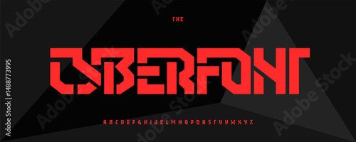 Cyber Angular Font, Modular Geometric Alphabet evokes Robotic Digital Architecture and Gaming or Sports UI. Ideal for Game Logo and Headline. Vector Typeset