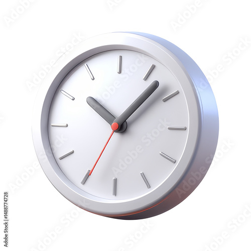 wall round clock 3D Icon – Glossy Minimal Emoji Style, Isolated PNG object