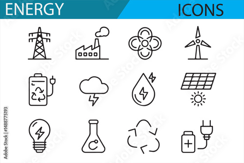 Sustainable Energy and Power Cycle Icons for Clean Energy Initiatives