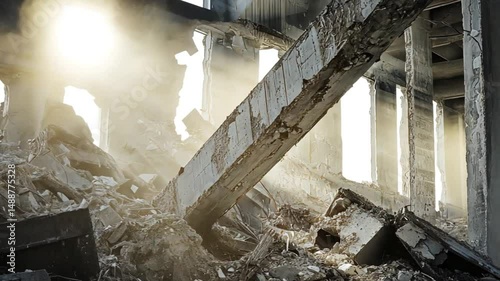 Sunlit Ruins: A Post-Apocalyptic Scene of Destruction and Decay