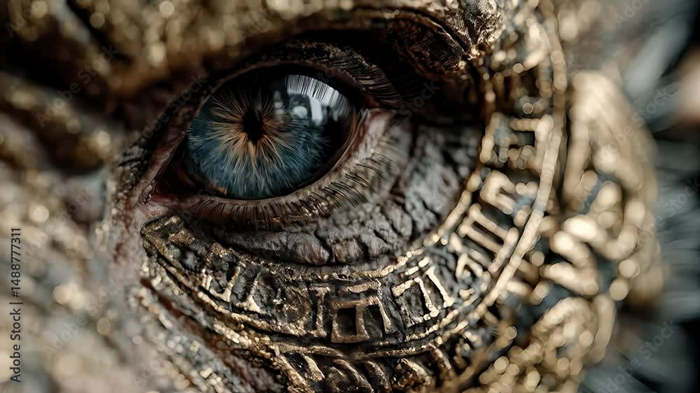 Close-up of a Mystical, Ornate Eye with Ancient Script Close-up of a Mystical, Ornate Eye with Ancient Script