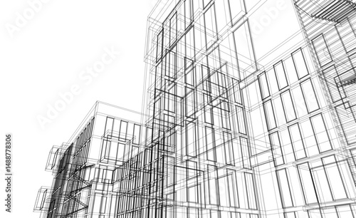 Abstract architectural building 3d rendering