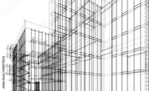 Abstract architectural building 3d rendering