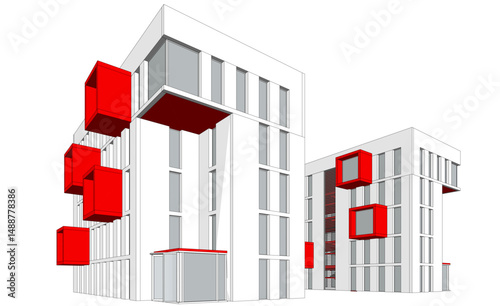 Abstract architectural building 3d rendering