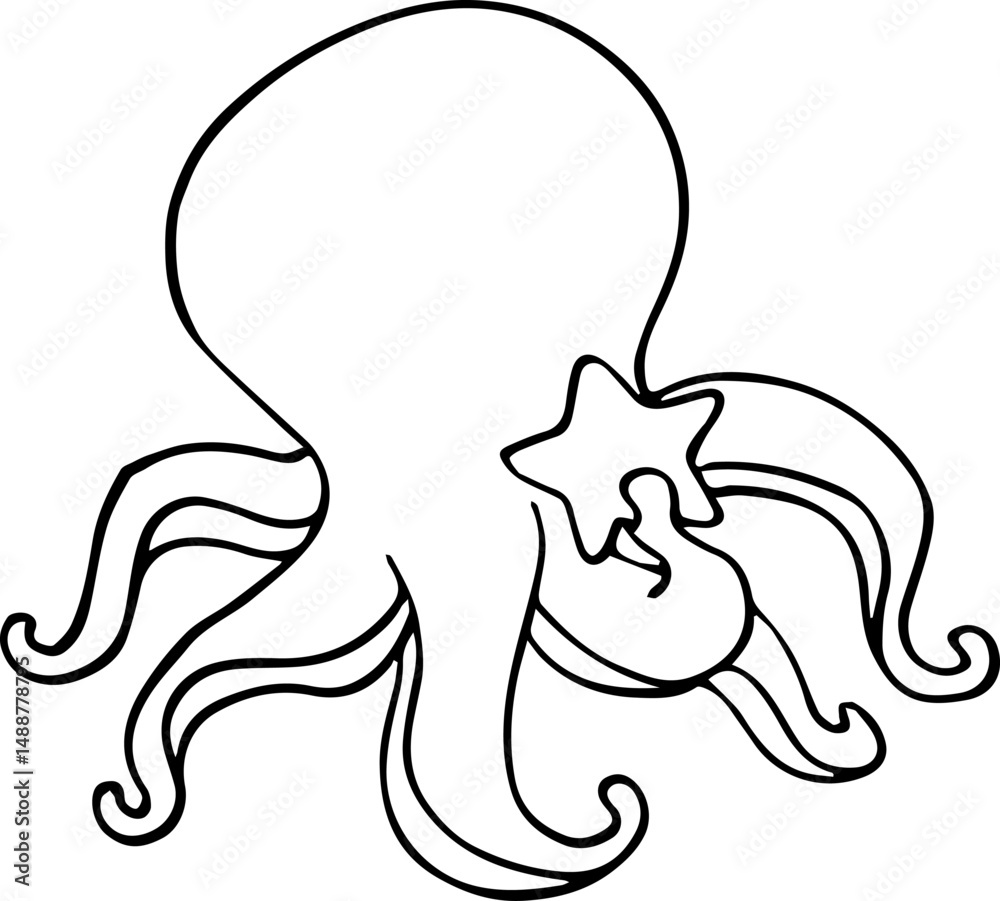 Obraz premium Octopus holding on starfish outline