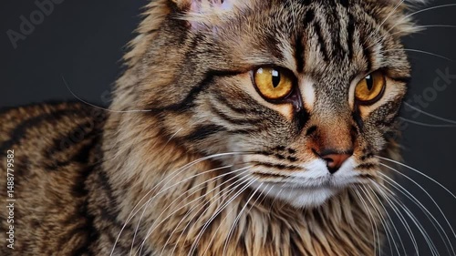 Majestic maine coon cat captivates with intense gaze and graceful movement in highdefinition