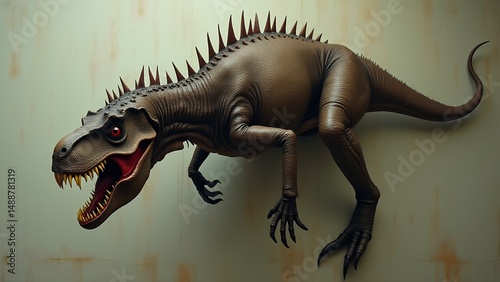 Detailed dinosaur sculpture on textured wall background