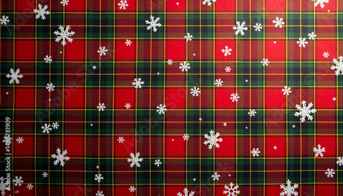 Cozy Red and Green Plaid Christmas Fabric with Snowflake Pattern
