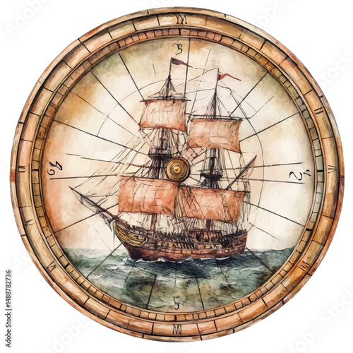 Wallpaper Mural Vintage Ship Log Dial, watercolor illustration vector, high quality, isolated on a white background. Torontodigital.ca