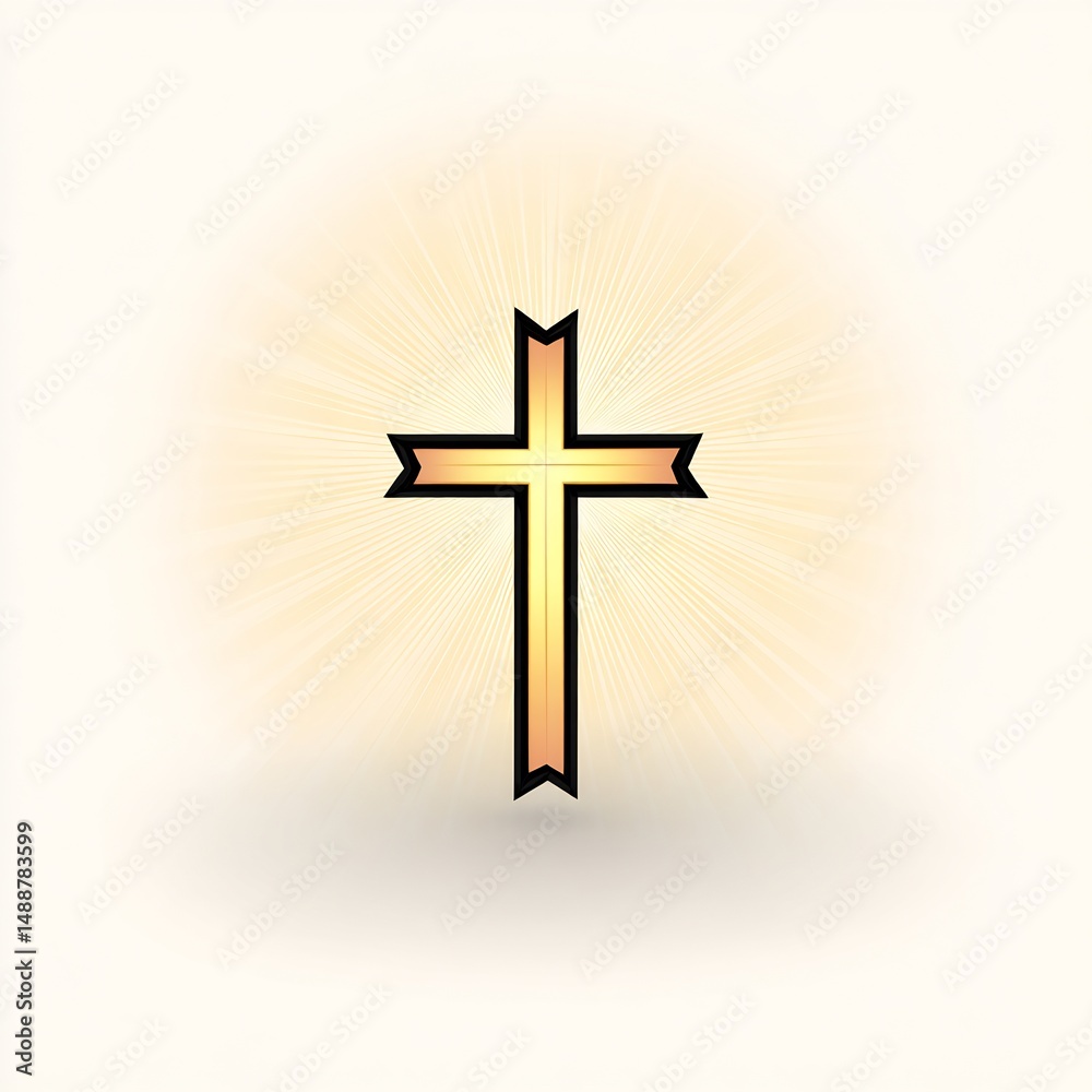 Naklejka premium cross symbol inside sunbeam outline