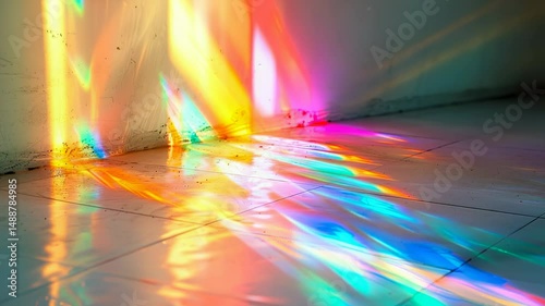 Prismatic light dispersion on a tiled floor and wall