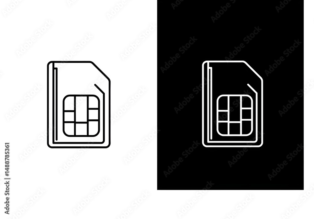 SIM Card Icons - Minimalist Black and White Tech Design SIM Card Icons - Minimalist Black and White Tech Design